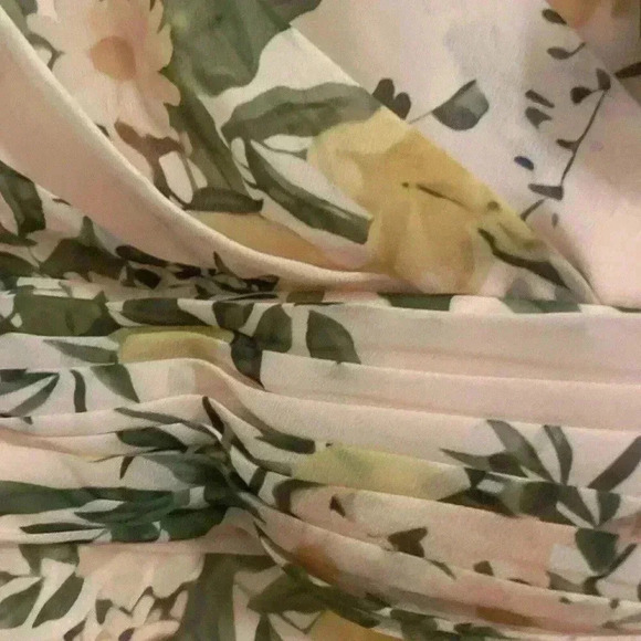 MAC DUGGAL Gown 24 Floral Print Faux Wrap Flutter Sleeve Peach Maxi Dress V Neck - Picture 11 of 14